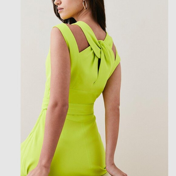 Karen Millen Petite Compact Viscose Tailored Waterfall Midi Dress Lime Size 4 - Picture 2 of 13